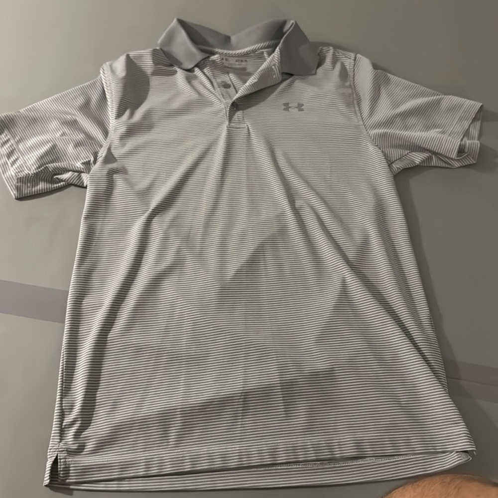 Under Armour Striped Gray Golf polo. Size medium
